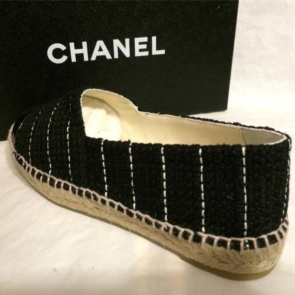 CHANEL 15S 2015 Classic Tweed Patent Cap Toe CC Logo Espadrilles Flats Shoes - Picture 3 of 11